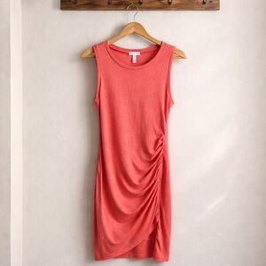 Leith Pink Sleeveless Ruched Midi Dress